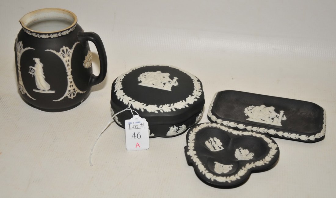 Four Pieces of Black Wedgwood Jasperware: Four Pieces of Black Wedgwood Jasperware