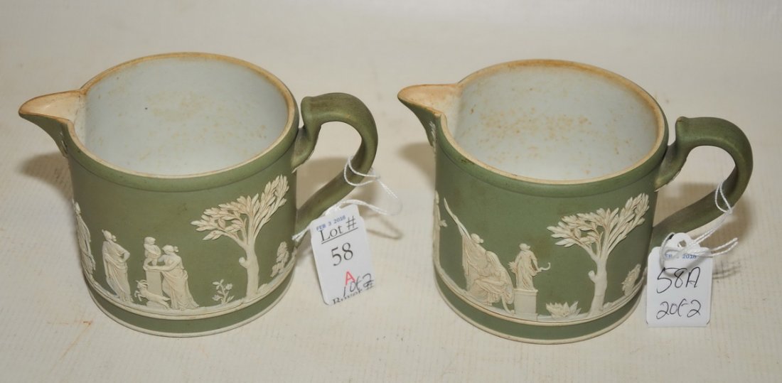 Pair of Wedgwood Green Jasperware Creamers: Pair of Wedgwood Green Jasperware Creamers