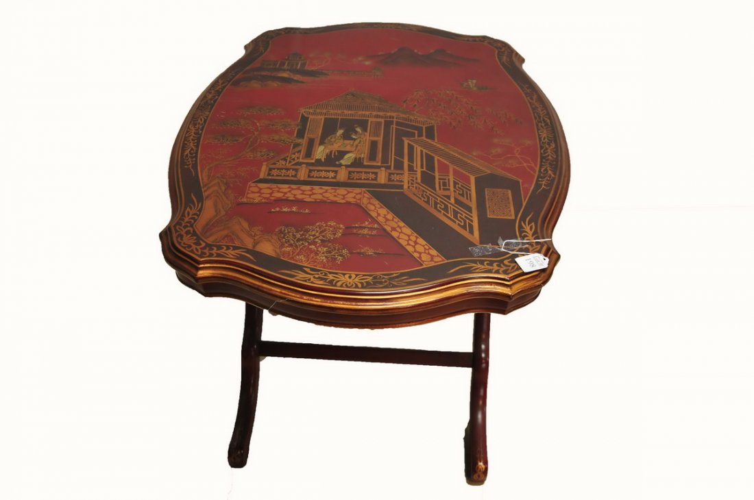 Chinese Decorated Folding Stand 34" Top: Chinese Decorated Folding Stand 34" Top