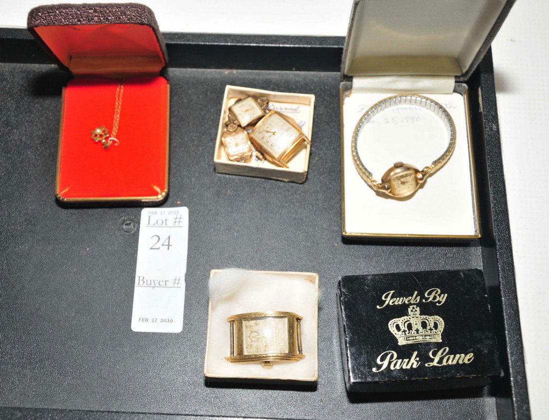 Collection of estate watches: and jewelry, including gold filled Bulova Men's Watch