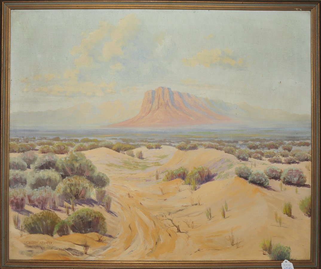 Oil on canvas by G. Barry Atwater: Western Scene 29x24 signed lower left.