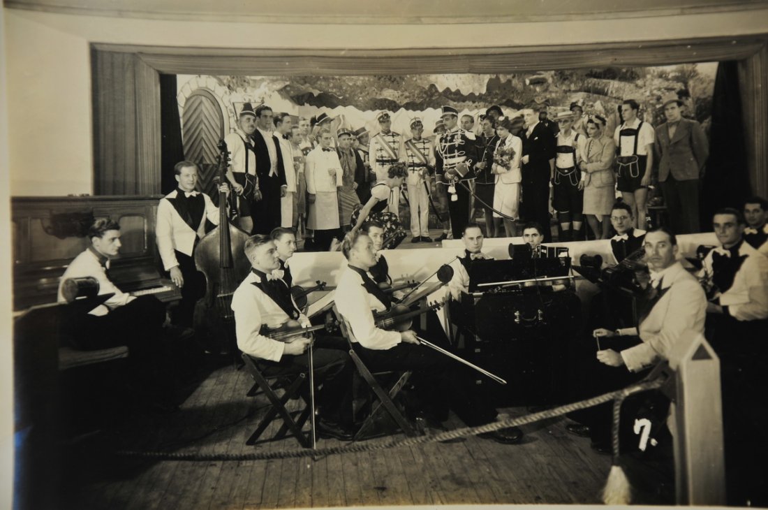 WWII b&w photos from Camp Pickett VA: prisoner of war camp, photos of guards, military personnel, firearms, artillery, Post Office Greenbay, VA. Nine 8 x 10 b&w photos of stage plays at the German prisoner of War camp, written on back of 