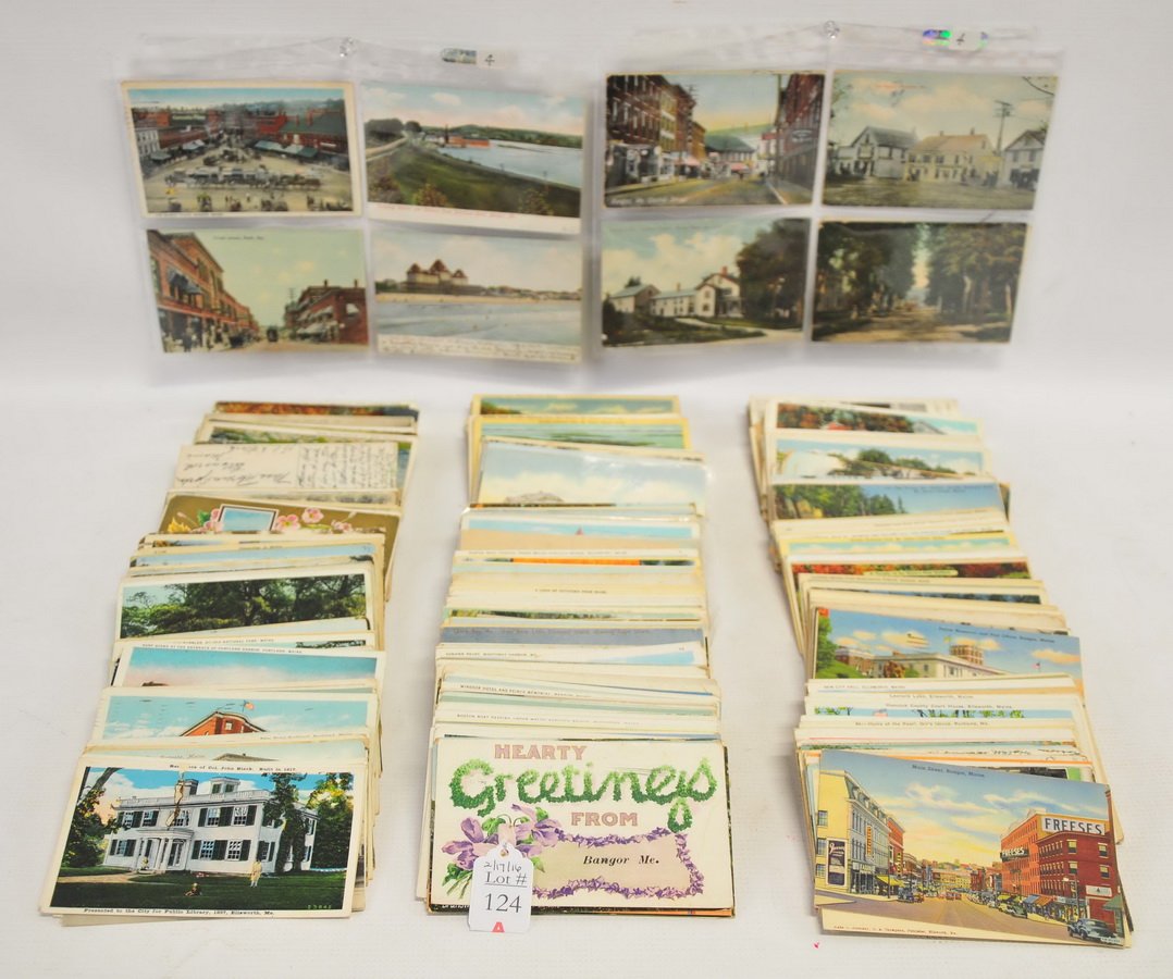 650 Maine pre linen and linen postcards,: street scenes, early transportation, hotels, etc.