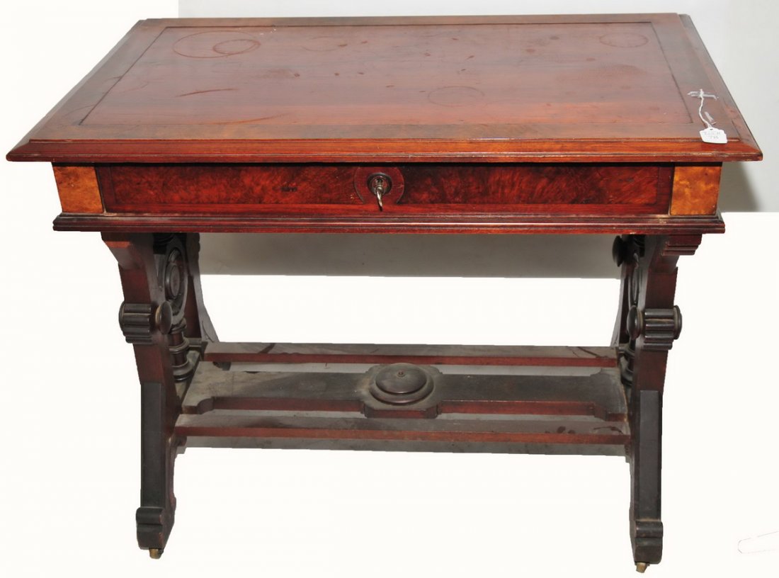 Victorian walnut desk with one drawer (1 of 1)