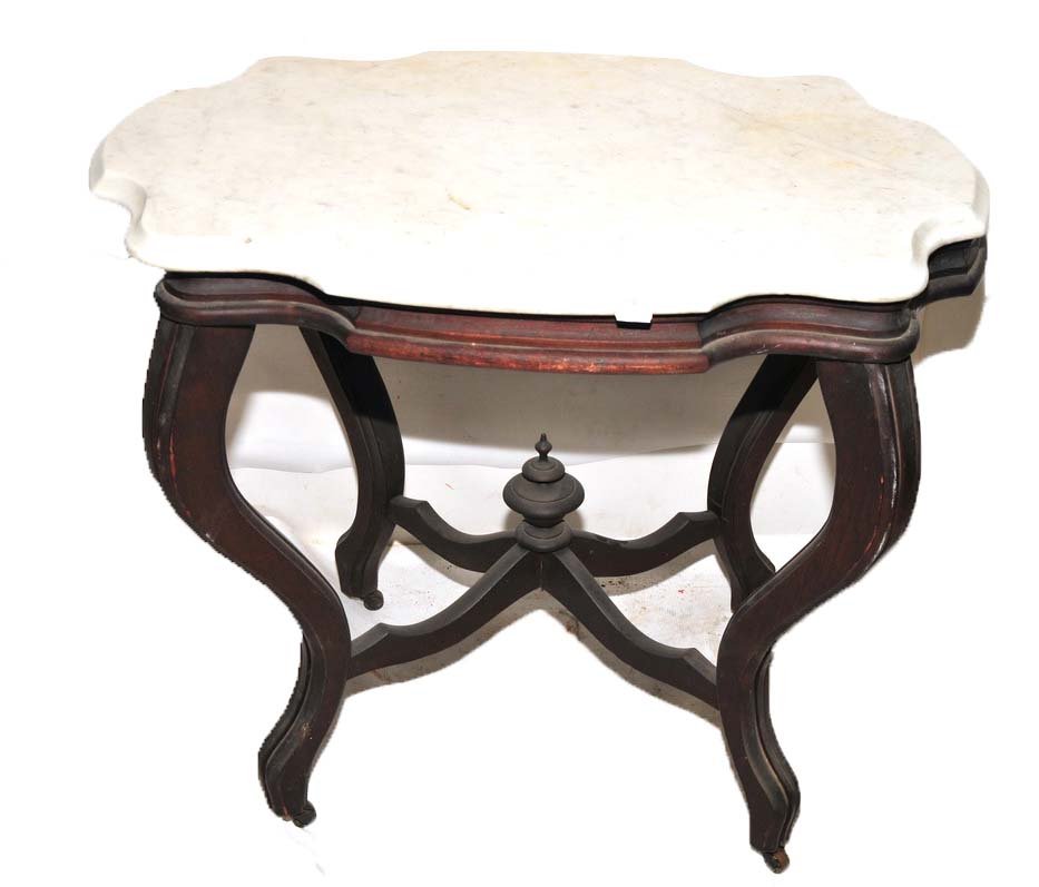 Antique walnut shaped marble top stand (1 of 1)
