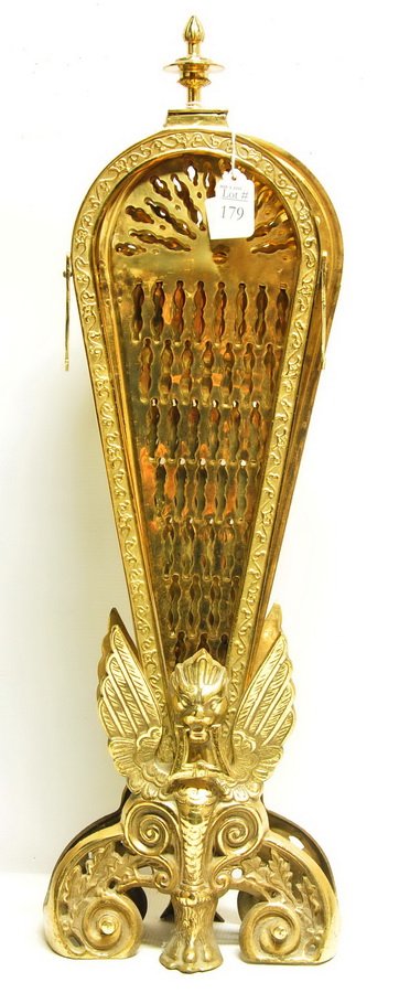 Brass fireplace folding fan with gargoyle design (1 of 2)