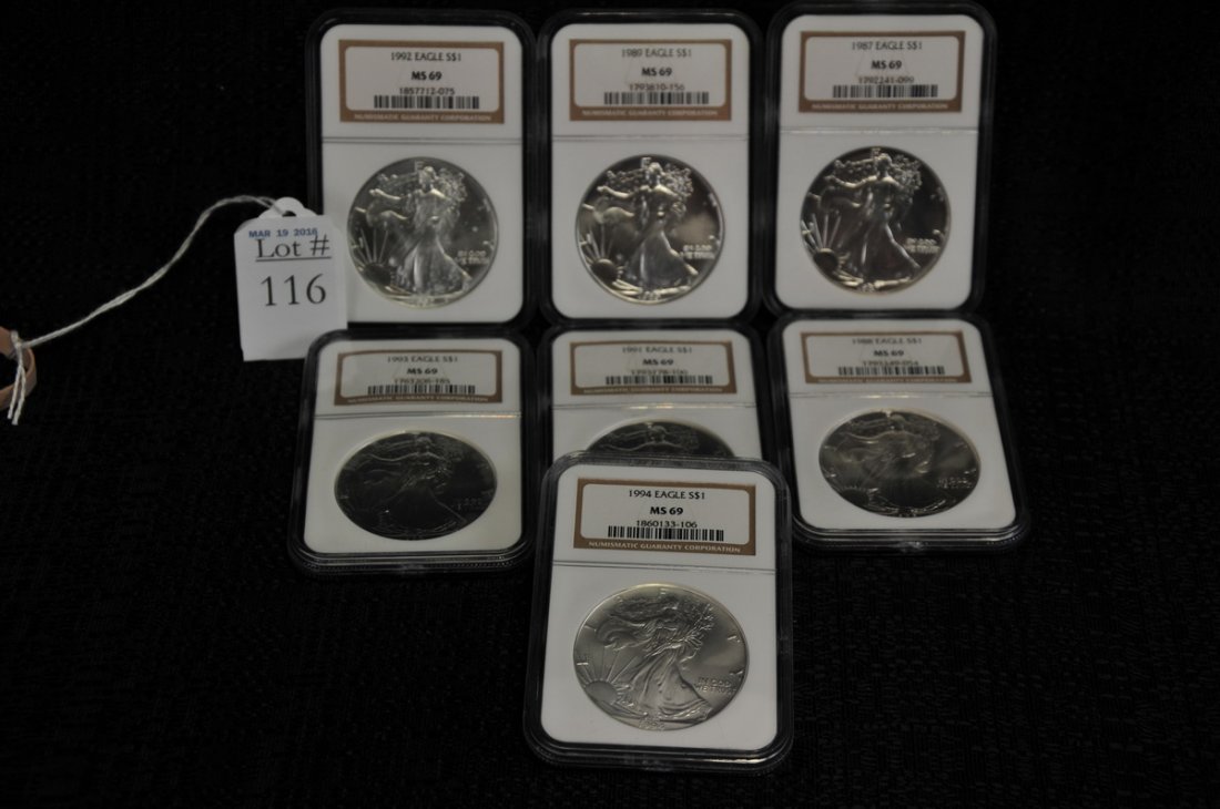 7 Silver Eagles Graded MS69 (1 of 1)