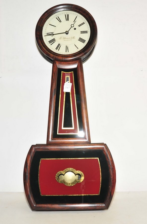 W. Howard & Co. Boston banjo clock: has pendulum, no key, 32" H.