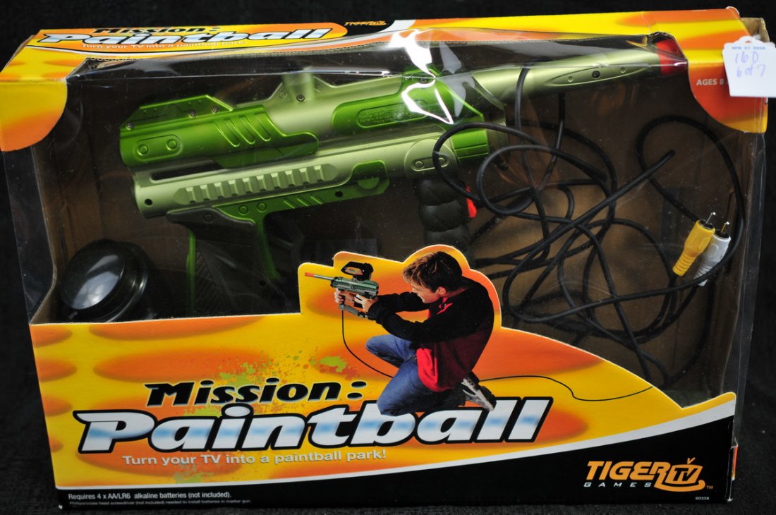 New old stock toys to include:: Mission Paintball, Hot Hoops, Rock Em Sock Em, ATM Safe, Gas Wash and Go Play Set, Road Race Set, 77 piece Jumbo Wooden Train Set.