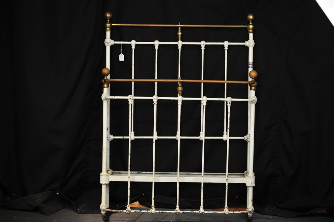 Antique iron and brass bed: Painted white with rails 36" twin