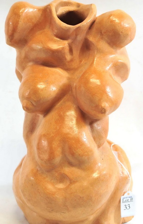 Nude Female Torso Sculpture by Elinor Marvin: Pottery Torso 15", small chip bottom right redware construction