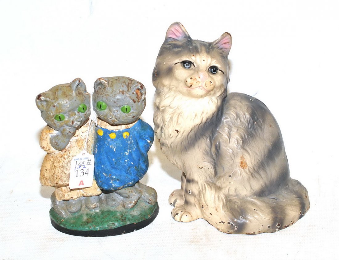 Pair of Antique Cat Doorstops: 1 Measures 10x7, second is 7x5, both with early paint