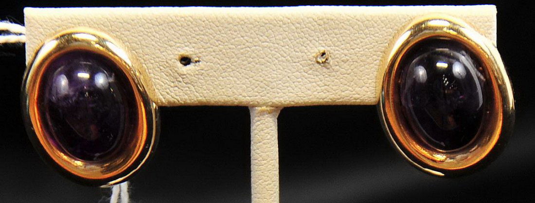 14Kt. Oval Cabochon Amethyst Earrings (1 of 1)