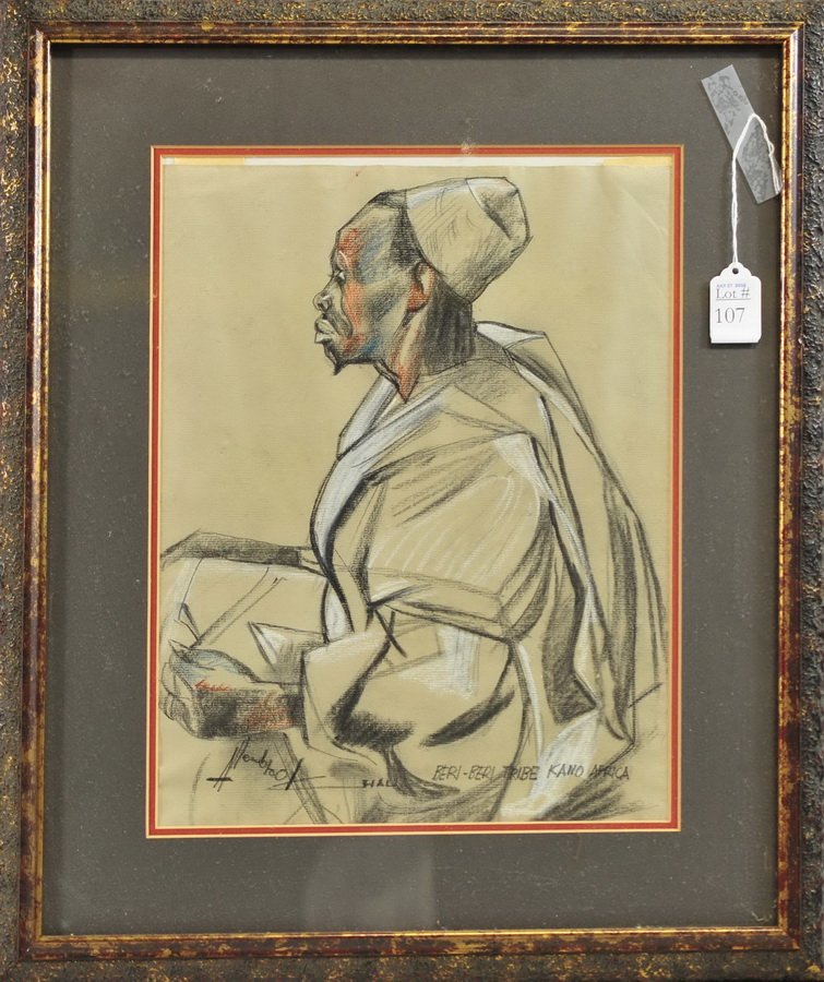 Charles Allenbrook Charcoal Drawing: Depicting the Beri-Beri Tribe, Kano African, measures 15x12. signed and signed below and titled, good condition