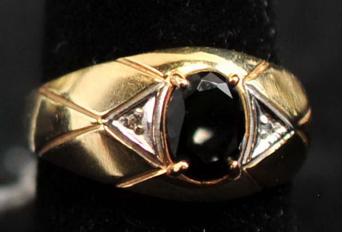 Men's Onyx and Diamond Accent Ring 10Kt (1 of 1)