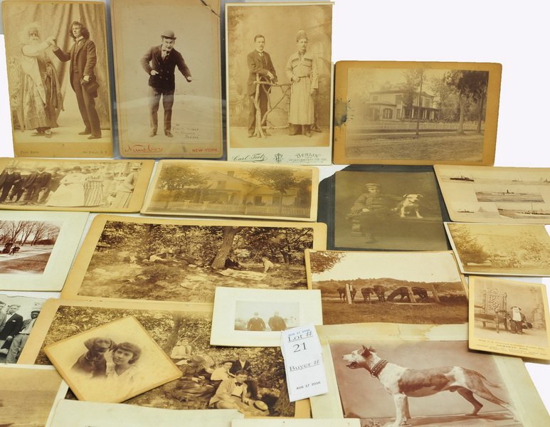 Estate Cabinet Photos and CDV's: Unusual one of Charles Hopper in Chimmie Fadden 4x6, Unknown Victorian Theater card, Dogs, Houses, Horses, Kids riding bikes. Very Unusual collection
