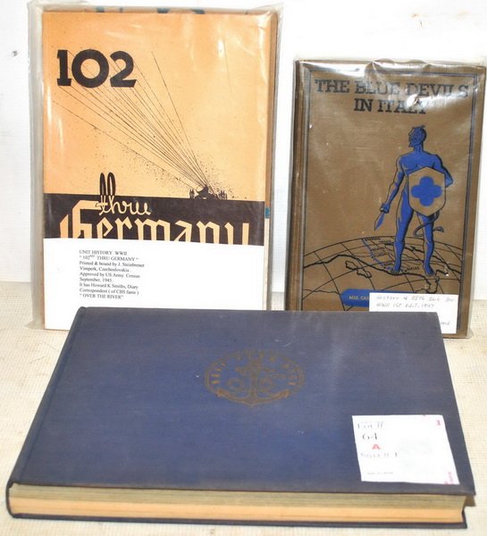 Three WWII Military Books: 1947 !st Edition History of The 88th Infantry Division, 1944 US Navy Yearbook by Philip Andrews 1st Edition and WWII Unit History 102nd Through Germany 1st Edition