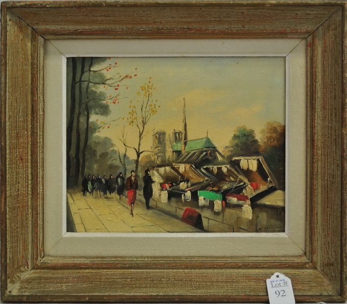Oil on Canvas View of Paris by M. Catelein: View of Paris by Marcel Catelein, measures 10x8