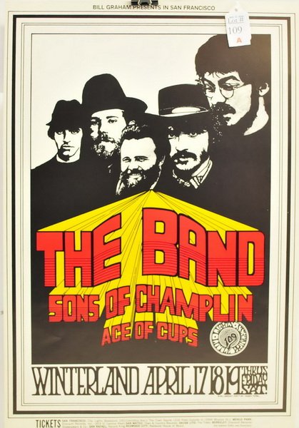 1969 Original The Band Concert Poster: Bill Graham Presents in San Francisco, measures 21x14' in excellent condition