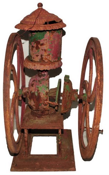 Antique Lane Brothers Swift Mill Coffee Grinder: Paint is in rough shape, made in 1875, wheels measure 29"