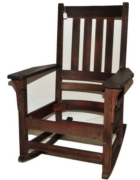 Antique Mission Oak Rocker: Likely Stickley, unmarked, missing seat, 41"x29"