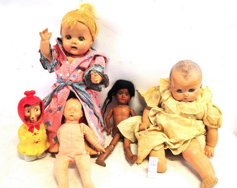 5 Antique Dolls: Armand Marseille Indian Doll bisque head, Ideal Toys Doll, and more