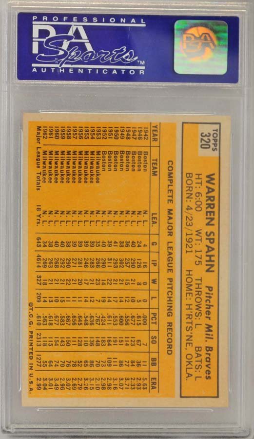 1963 Topps Warren Spahn PSA Graded 8 (1 of 1)