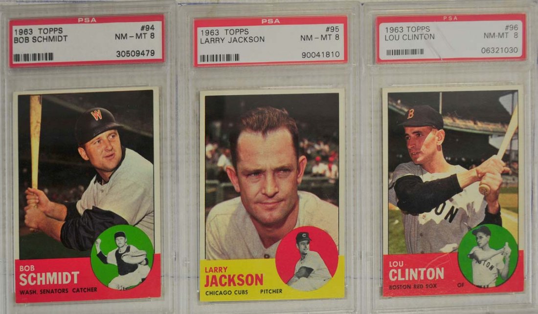 10 1963 Topps Baseball Cards PSA Graded 8: Cards# 102 Red, 102 White, 101, 99, 98, 97, 96, 95, 94, 93