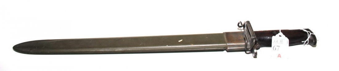 US Model 1905 Springfield Bayonet made in 1910 #46: "US Model 1905 Springfield Bayonet made in 1910 #435286 This bayonet is an original WWI-era US Model 1905 in a correct WWII-era scabbard. They were designed to fit the US Model 1903 Springfield (aka S
