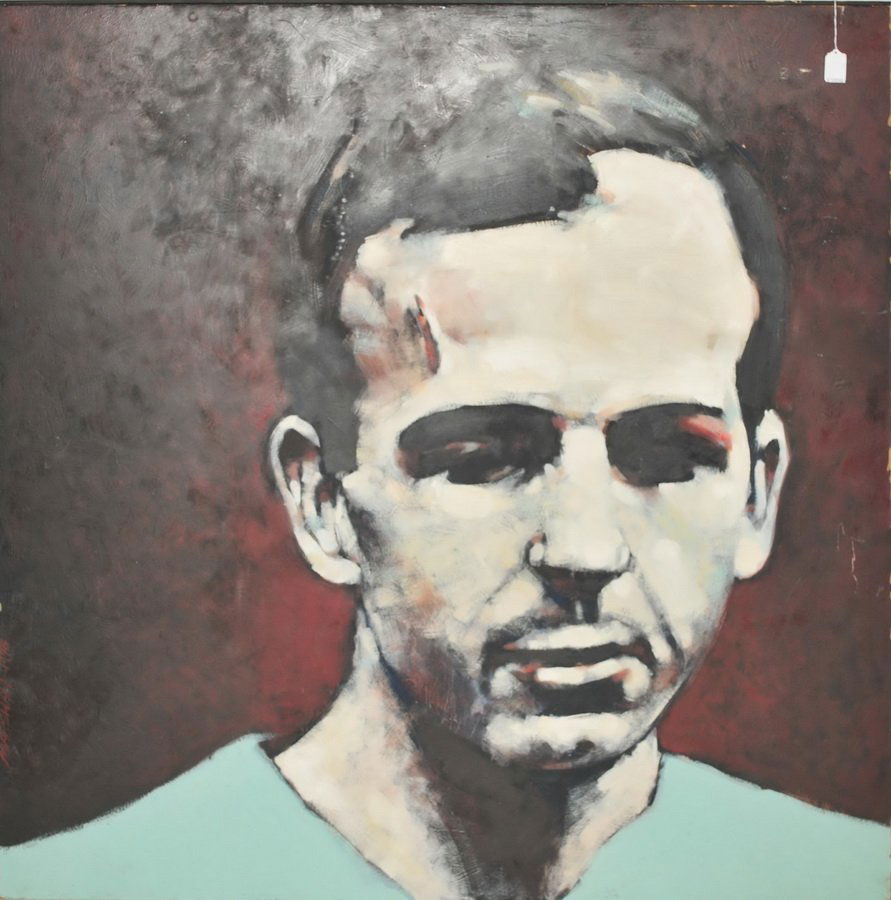 Oil on Canvas of Lee Harvey Oswald: By John Marshall "1963", measures 48x48, gallery label on back, John Marshall Endicott NY , The Arena Art Open