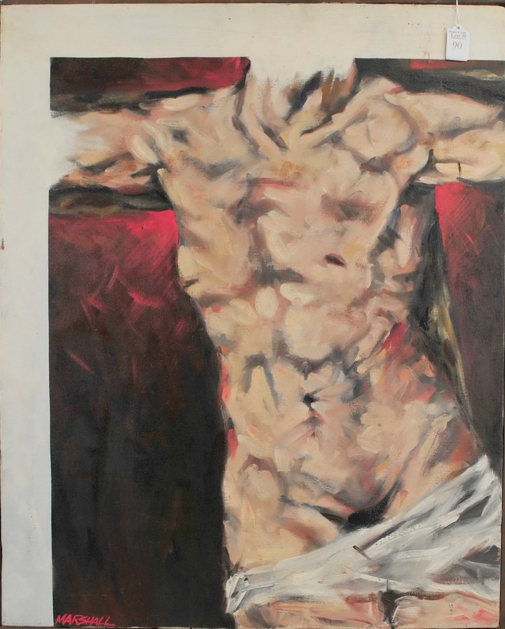 Oil on Canvas Nude Form by John Marshall: Signed lower left, measures 30x24