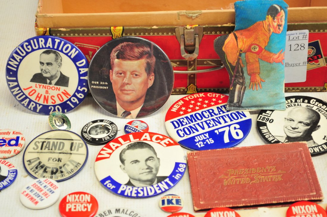 Over 40 Vintage Political Pins: 1976 DNC, Nixon Wallace, Humphrey, Ike, LBJ and more