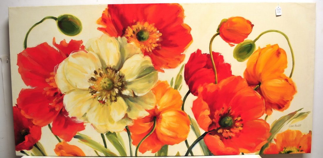 Oil On Canvas Floral By Lisa Audit: Measures 60x30 signed lower right