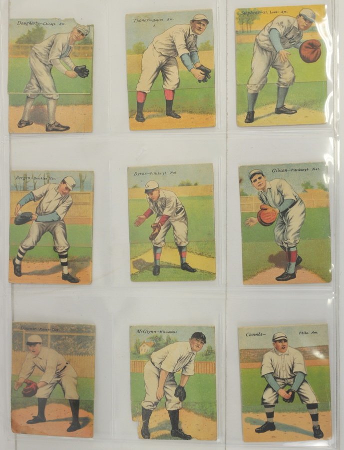 13 Mecca Baseball Double Folders: Stephens, Dougherty, Tioney, Bergen, Byrne, Gibson, Downie, McGlynn, Coombs, Stovall, Wallace,Williams, Street and Merkle