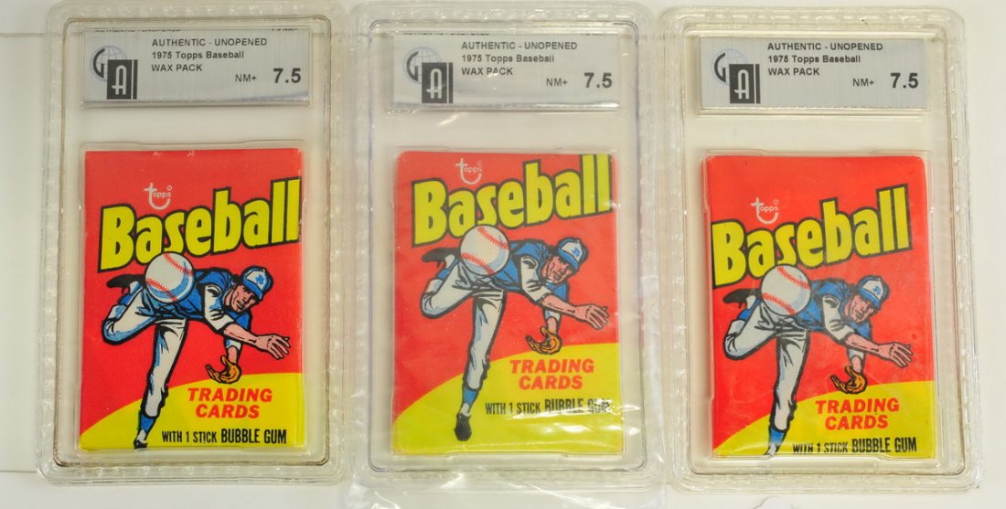 3 1975 Topps Unopened Wax Pack GAI Graded NM+ 7.5 (1 of 2)