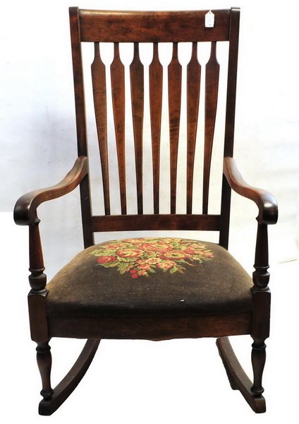 Antique Rocking Chair with needlepoint seat: Maple construction 41"