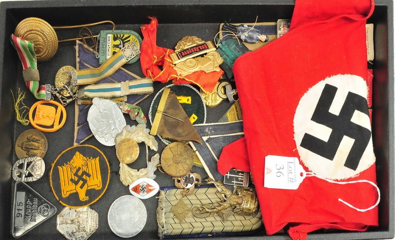 WWII Era Nazi Badges/Booklets/Insignia: About 11 Mini Propaganda booklets, Badges, insignia, original pennant and more