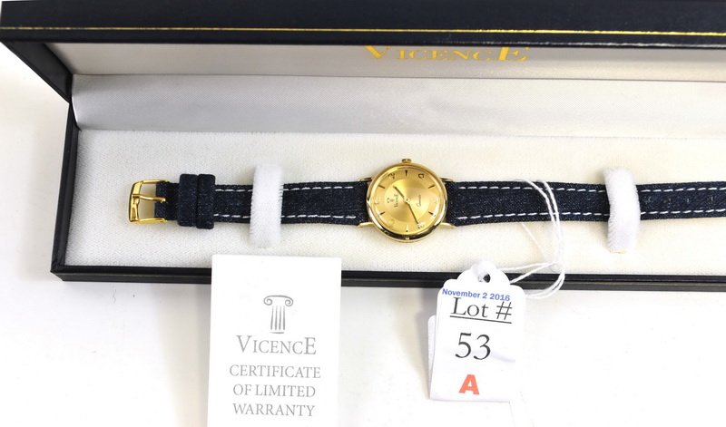 Ladies 14K Gold Vicence watch swiss movement: Ladies 14K Gold Vicence watch with Swiss movement in excellent running condition with new battery. 14K Gold, 8" long 27.5mm wide