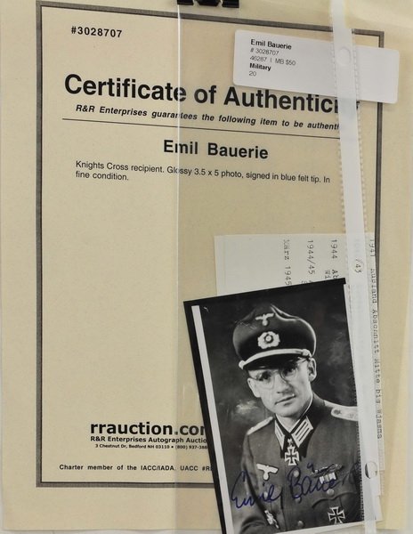 10 WWII Nazi Knights Cross Winners Signed Photos: Items were signed post war, and come with COA's from RR Autograph Auctions, Anton Ritter and more