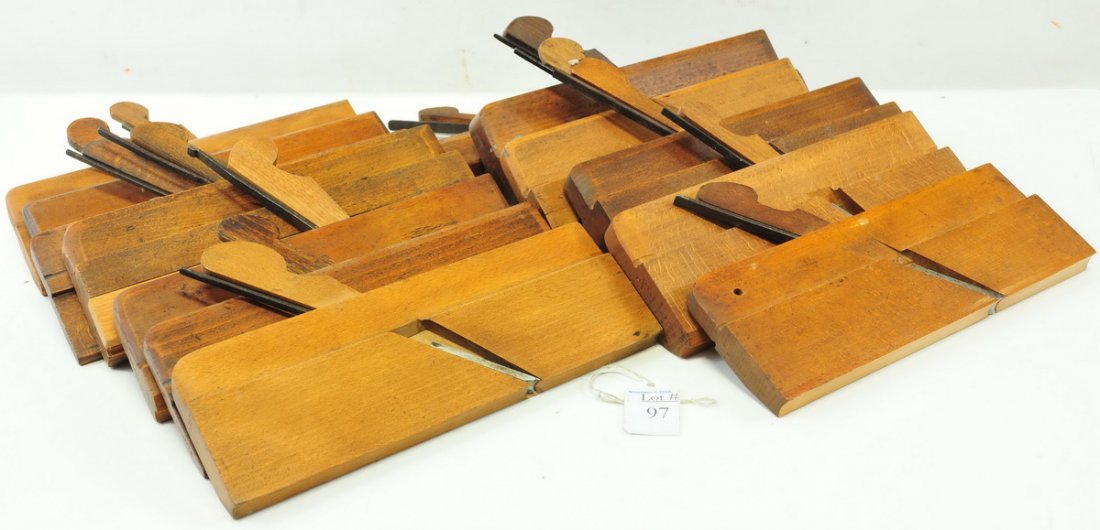 Thirteen Vintage molding planes: made by M. Copeland, A.C. Merrill, Auburn Tool Company, and etc. all found in a wooden tool shop in a Maine estate. In good condition.