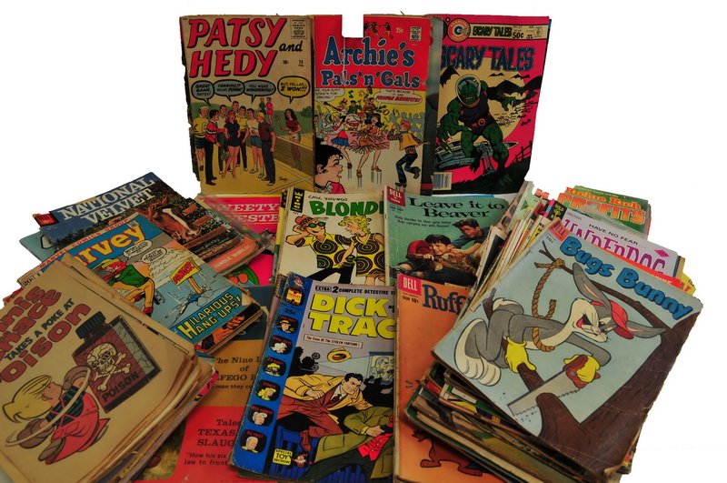 Over Seventy Five comic books: To include: James Bond For your eyes only no 1, Casper, Tweety and Sylvester, Conan King of the forgotten people no 6, Scary Tales and much more.