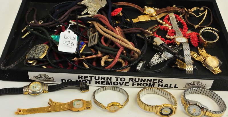 Estate Ladies Watches: Waltham Gold Filled Pendant Watch, Pierre Cardin, Western Neck ties and jewelry