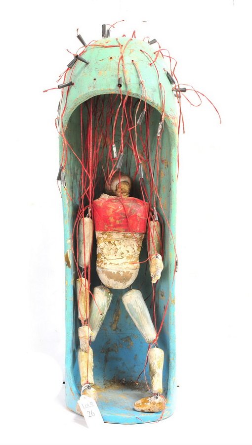 19" Folk Art Puppet in a Capsule: Hand painted, hand carved , manual puppet