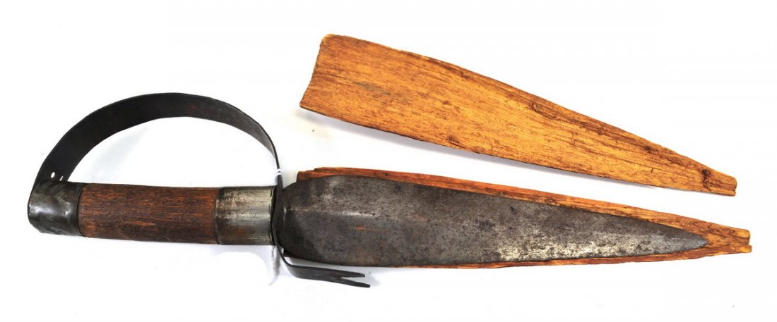 Civil War Era Handmade Fighting Knife: From the descendants of William F. Quint 16th Maine Regiment, from down east Maine, knife has a wood scabbard, measures 11"