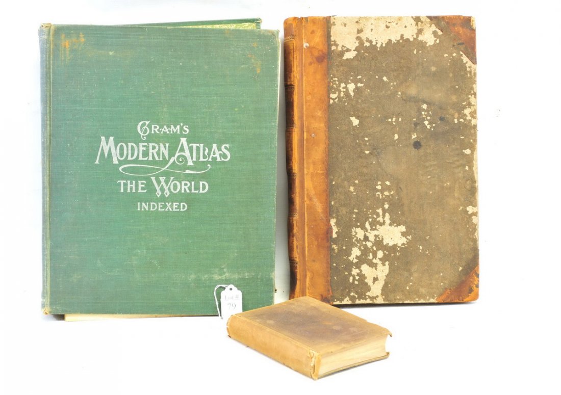 3 Hard cover books consisting of: Gram's Modern Atlas the world indexed copyright 1902 and inside was an old Rand,McNally and Co.'s map of Cuba, also a daily activity book of a lumber company dating 1864,65. and thirdly a book of 6 mo