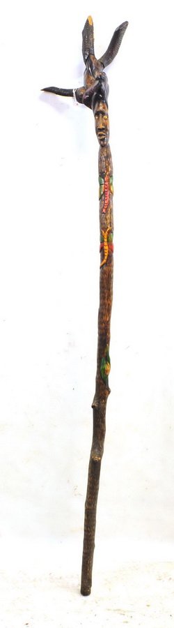 Antique African Figural Walking Stick 64": Antique African Figural Walking Stick 64" , hand painted decoration
