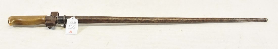 WWI French Armor Piercing Bayonet: with original sheath and brass handle, measures 26" overall