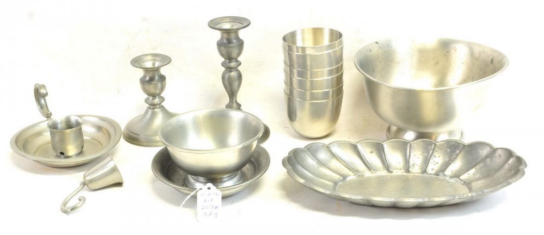 large lot of misc. pewter, over 20 items: To include candle holders, bowls, plate, stein and etc.