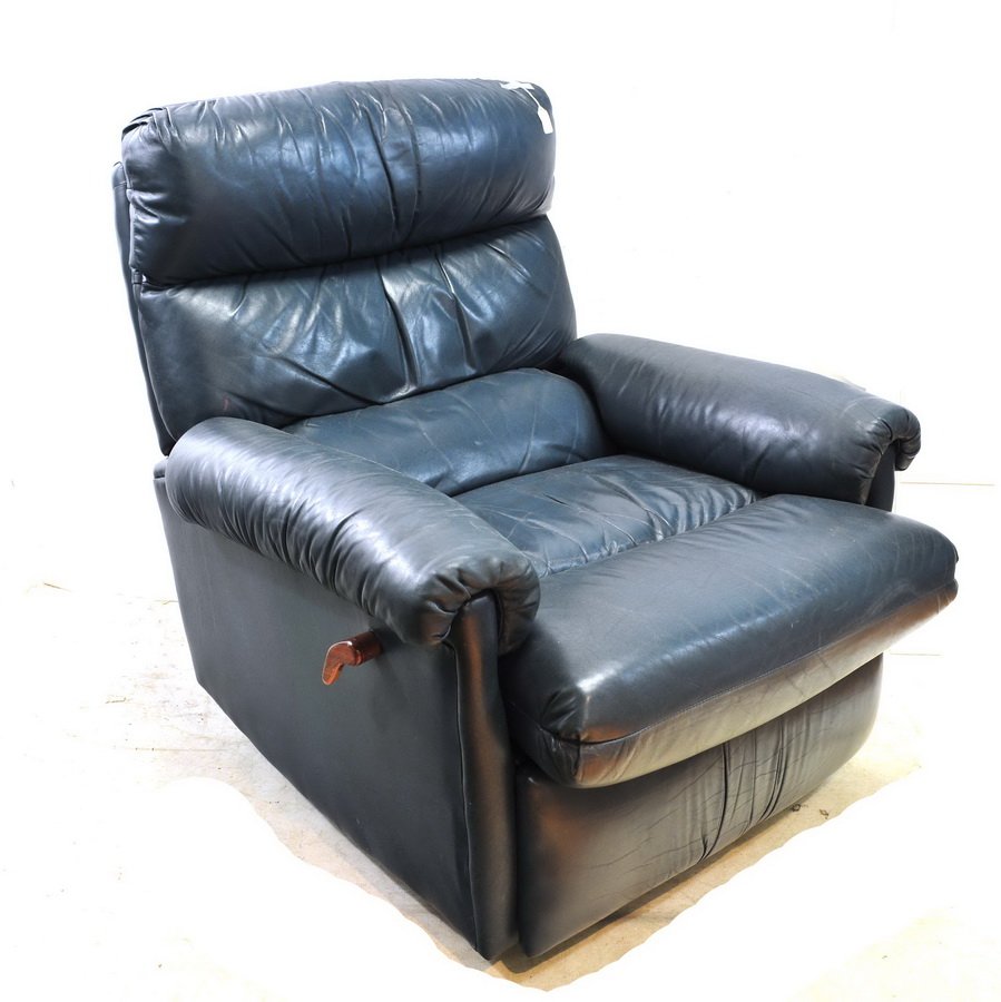 Dark blue recliner chair: 38" H X 35"X34" Leather, no maker