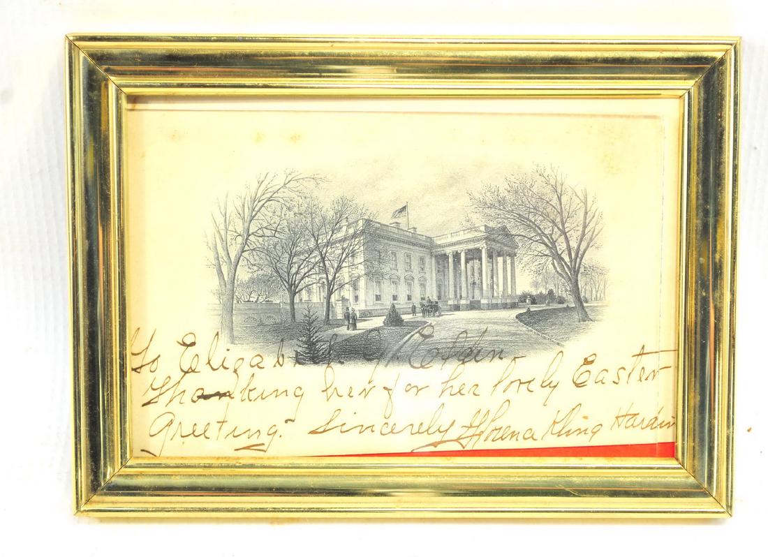 First Lady Florence Kling Harding Signed Postcard: White House Postcard sent to Elizabeth Elgin thanking her for a lovely Easter Greeting signed by former first lady Florence Kling Harding, measures 6"x4"